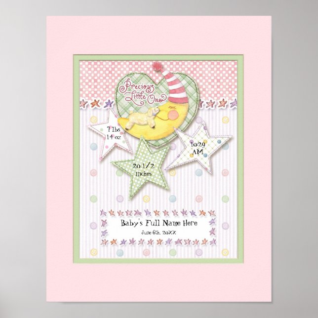 Personalised Baby Name Wall Nursery Art for Girl Poster (Front)