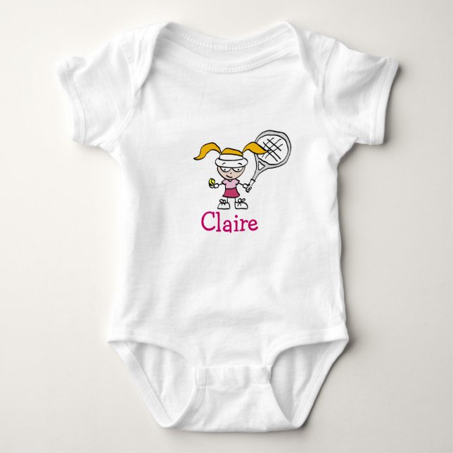 Personalised baby outfit with tennis girl cartoon bodysuit (Front)