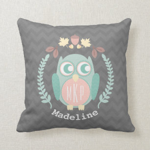 Personalised Baby Owl Wreath Pillow - Girl