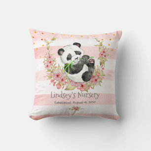 Personalised Baby Panda Pink Floral Nursery  Cushion