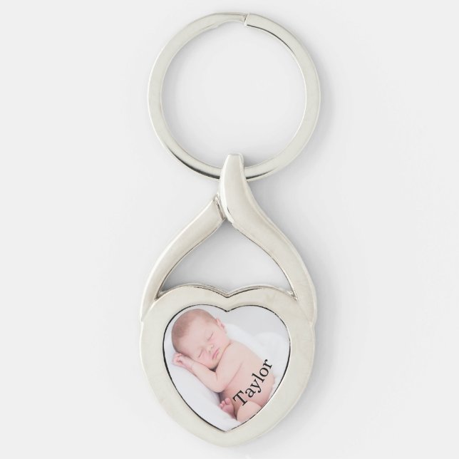 Personalised Baby photo and curved name Key Ring (Front)
