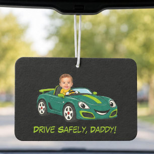 Personalised Baby Photo Drive Safely Daddy Cartoon Car Air Freshener
