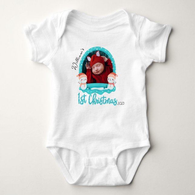 Personalised Baby photo First Christmas, 1st Xmas  Bodysuit (Front)
