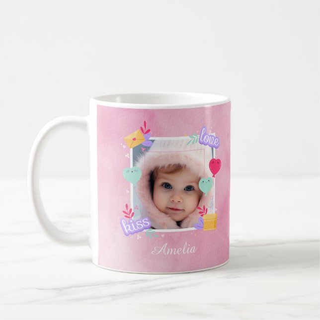 Personalised Baby Photo - Love, Kiss, and Hearts Coffee Mug (Left)
