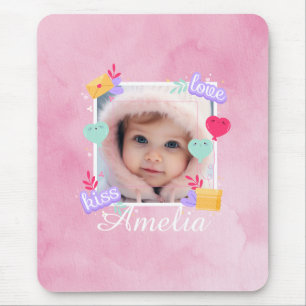 Personalised Baby Photo - Love, Kiss, and Hearts Mouse Pad