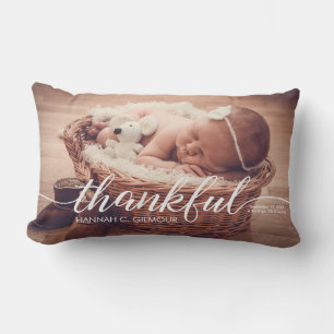 Personalised baby Photo script thankful Lumbar Cushion