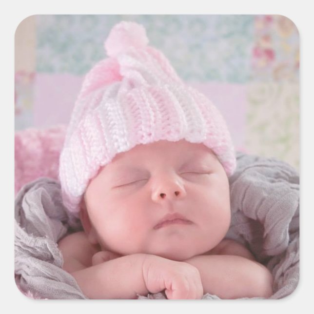 Personalised Baby Photo Square Sticker (Front)
