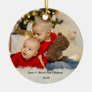 Personalised baby photo Twins First Christmas Ceramic Ornament