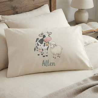 Personalised Baby Pillow Cover with Cute Cow