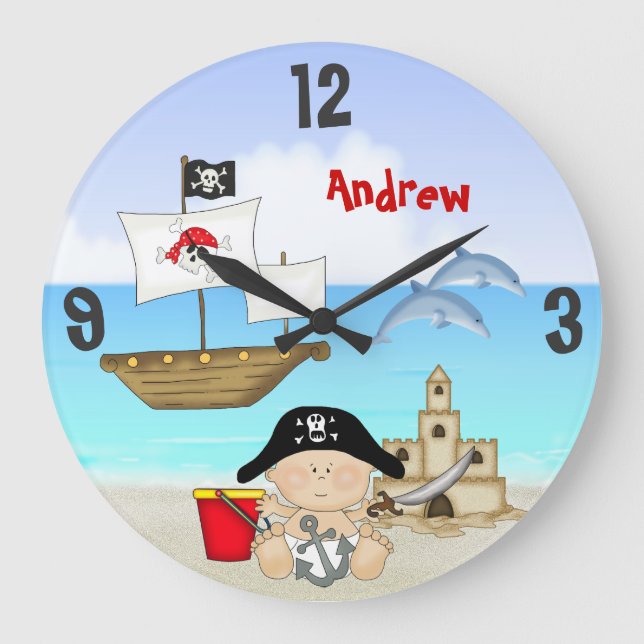 Personalised Baby Pirate Beach Wall Clock (Front)