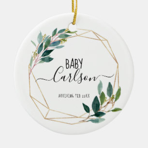 Personalised Baby Reveal Pregnancy Greenery  Ceramic Ornament