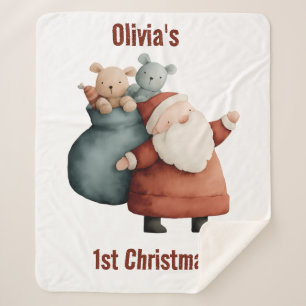 Personalised Baby’s 1st Christmas Santa Sherpa Blanket