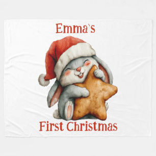 Personalised Baby’s First Christmas Bunny Fleece B Blanket