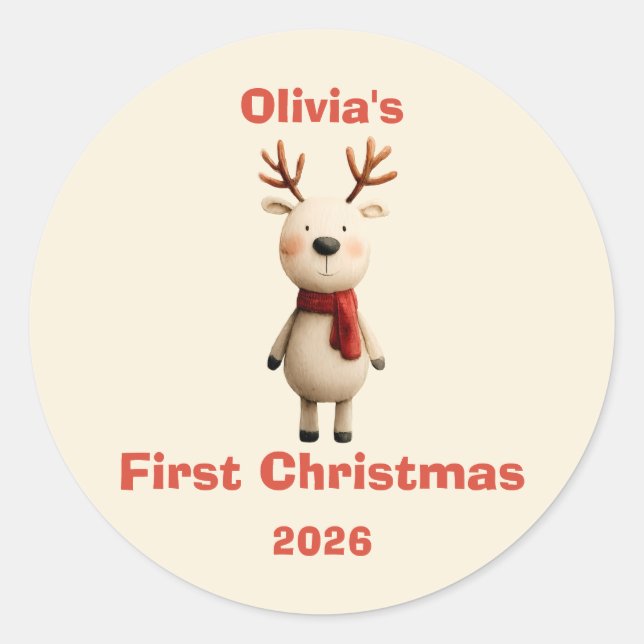 Personalised Baby’s First Christmas Ornament  Classic Round Sticker (Front)
