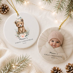 Personalised Baby’s First Christmas Photo Bear Ceramic Ornament