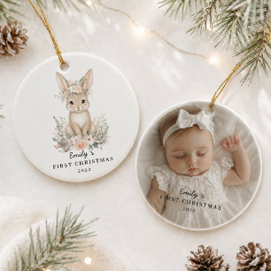 Personalised Baby’s First Christmas Photo Bunny Ceramic Ornament