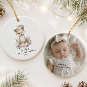 Personalised Baby’s First Christmas Photo Fox Ceramic Ornament