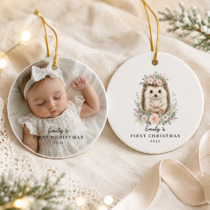 Personalised Baby’s First Christmas Photo Hedgehog Ceramic Ornament