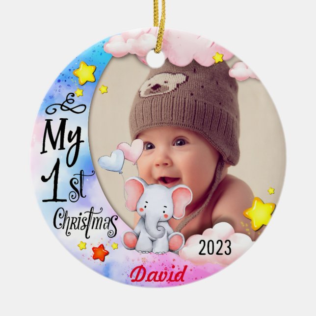 Personalised Baby’s First Christmas Photo Ornament (Front)