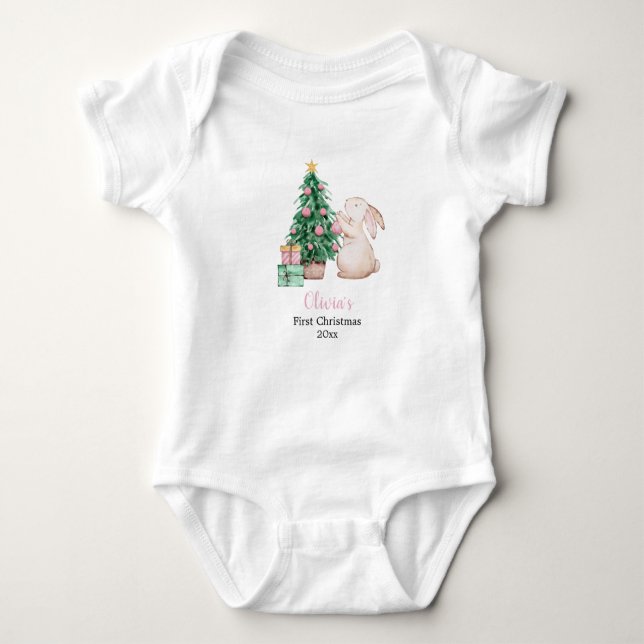 Personalised Baby’s First Christmas rabbit theme Baby Bodysuit (Front)