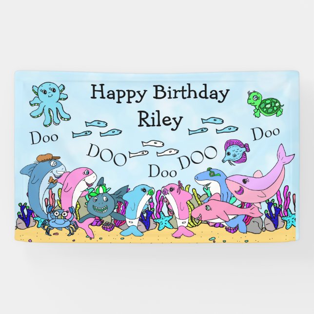 Personalised  Baby Shark Family Birthday Party Banner (Horizontal)