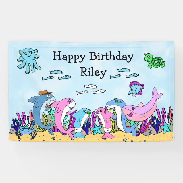 Personalised  Baby Shark Family Birthday Party Banner (Horizontal)