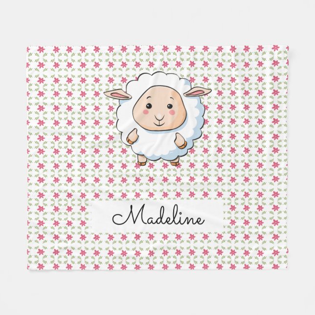 Personalised Baby Sheep Fleece Blanket (Front (Horizontal))
