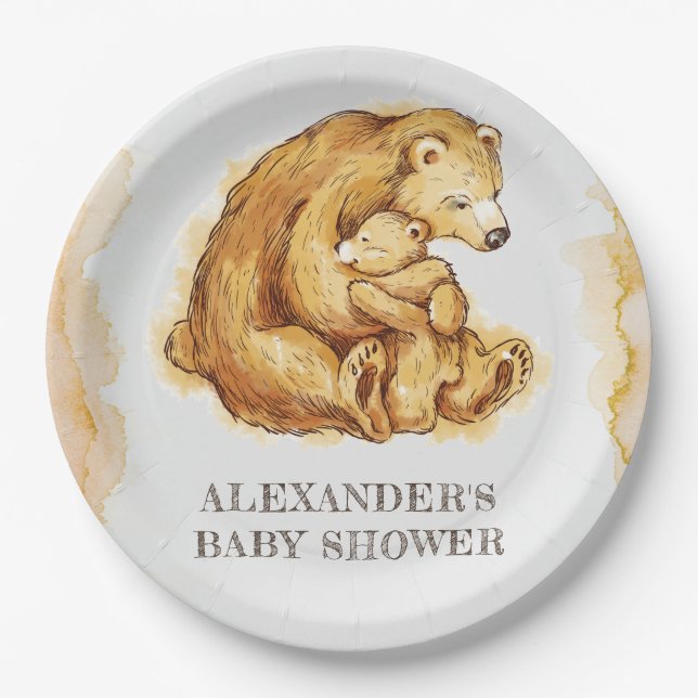 Personalised Baby Shower Bear Paper Plate (Front)