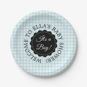 Personalised Baby Shower Blue Chevron Paper Plates