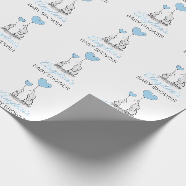 Personalised BABY SHOWER Blue Elephant BOY Wrapping Paper (Corner)