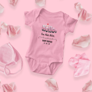 Personalised Baby Shower Cute Pink Hello Heart Bodysuit