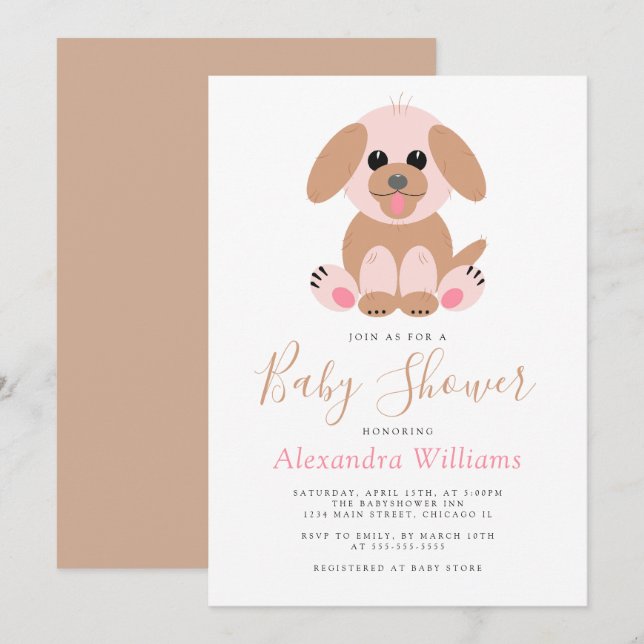 Personalised Baby Shower Gender Neutral Puppy Invitation (Front/Back)