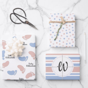 Personalised Baby Shower Gender Reveal Monogram Wrapping Paper Sheet
