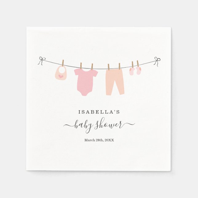 Personalised Baby Shower Girl's Pink & Coral Napkin (Front)