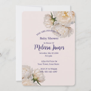 Personalised Baby Shower Invitation Peony Flowers
