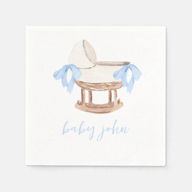 Personalised Baby Shower Napkins, Blue Bow Napkin (Front)