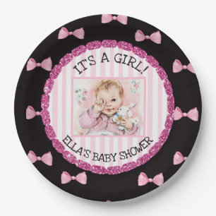 Personalised Baby Shower Paper Plates Pink Bows