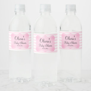 Personalised baby shower party elegant pink stripe water bottle label