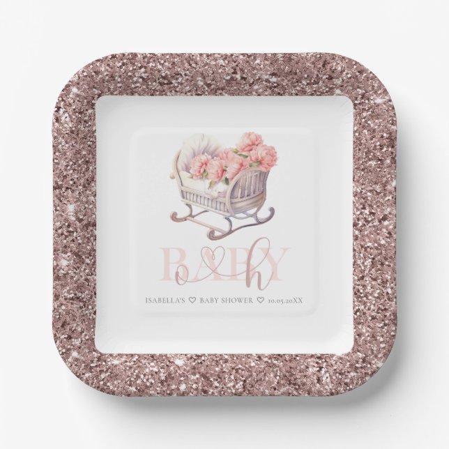Personalised Baby Shower pastel Baby Basket Paper Plate (Front)
