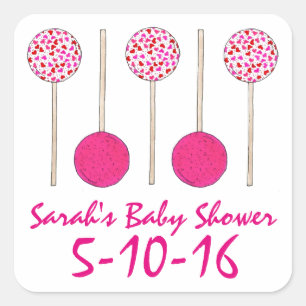 Personalised Baby Shower Pink Cake Pop Stickers