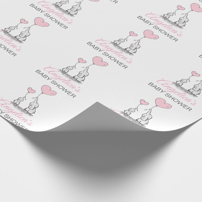 Personalised BABY SHOWER Pink Elephant GIRL Wrapping Paper (Corner)