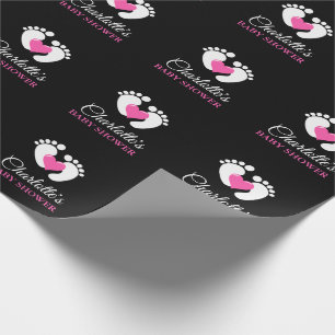 Personalised BABY SHOWER Pink Feet Heart GIRL Wrapping Paper