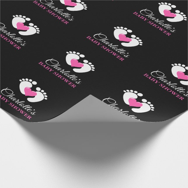 Personalised BABY SHOWER Pink Feet Heart GIRL Wrapping Paper (Corner)