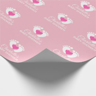 Personalised BABY SHOWER Pink Feet Heart GIRL Wrapping Paper