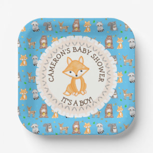 Personalised Baby Shower Plates Woodland Themed