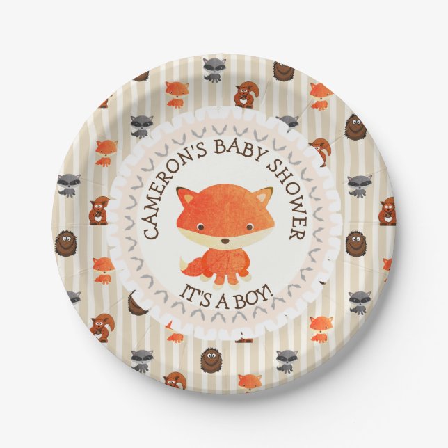 Personalised Baby Shower Plates Woodland Themed (Front)