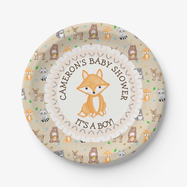 Personalised Baby Shower Plates Woodland Themed (Front)