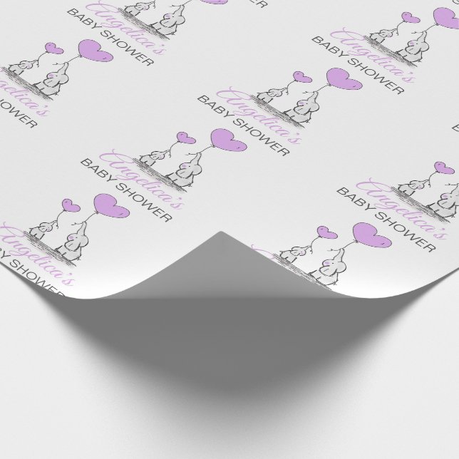 Personalised BABY SHOWER Purple Elephant GIRL Wrapping Paper (Corner)