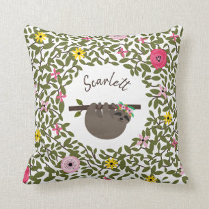 Personalised Baby Sloth Floral Pillow