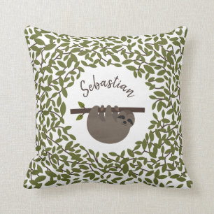 Personalised Baby Sloth Greenery Pillow